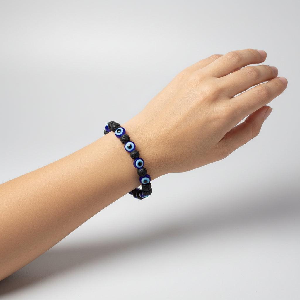 Evil Eye, Lava Rock Crystals Bracelets