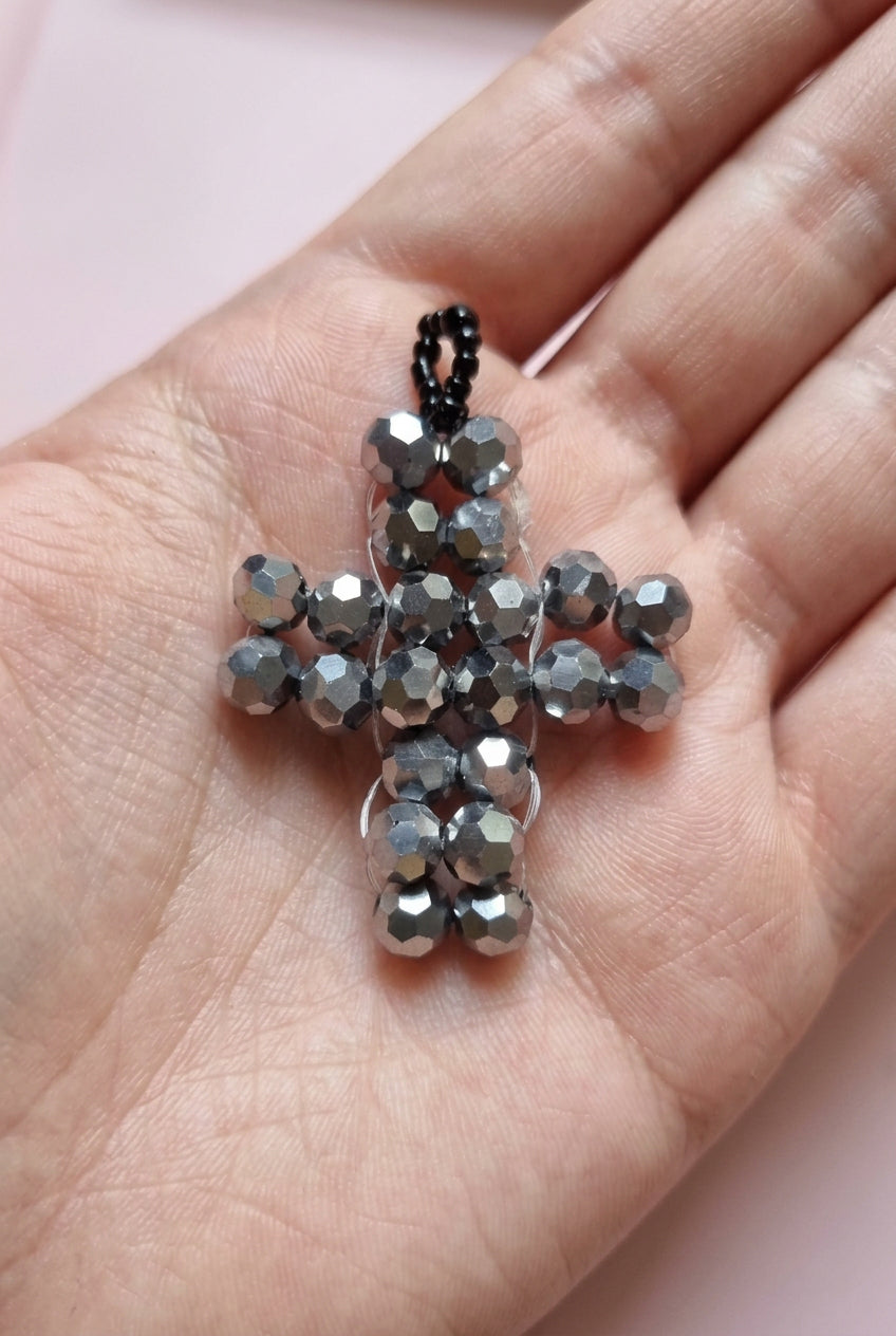 Metalic Silver Irridecent Cross Pendant