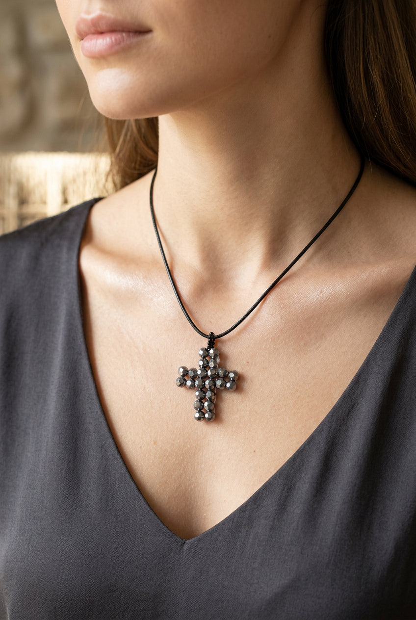 Metalic Silver Irridecent Cross Pendant