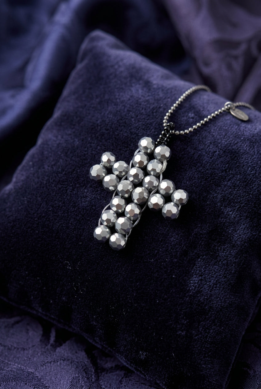 Metalic Silver Irridecent Cross Pendant