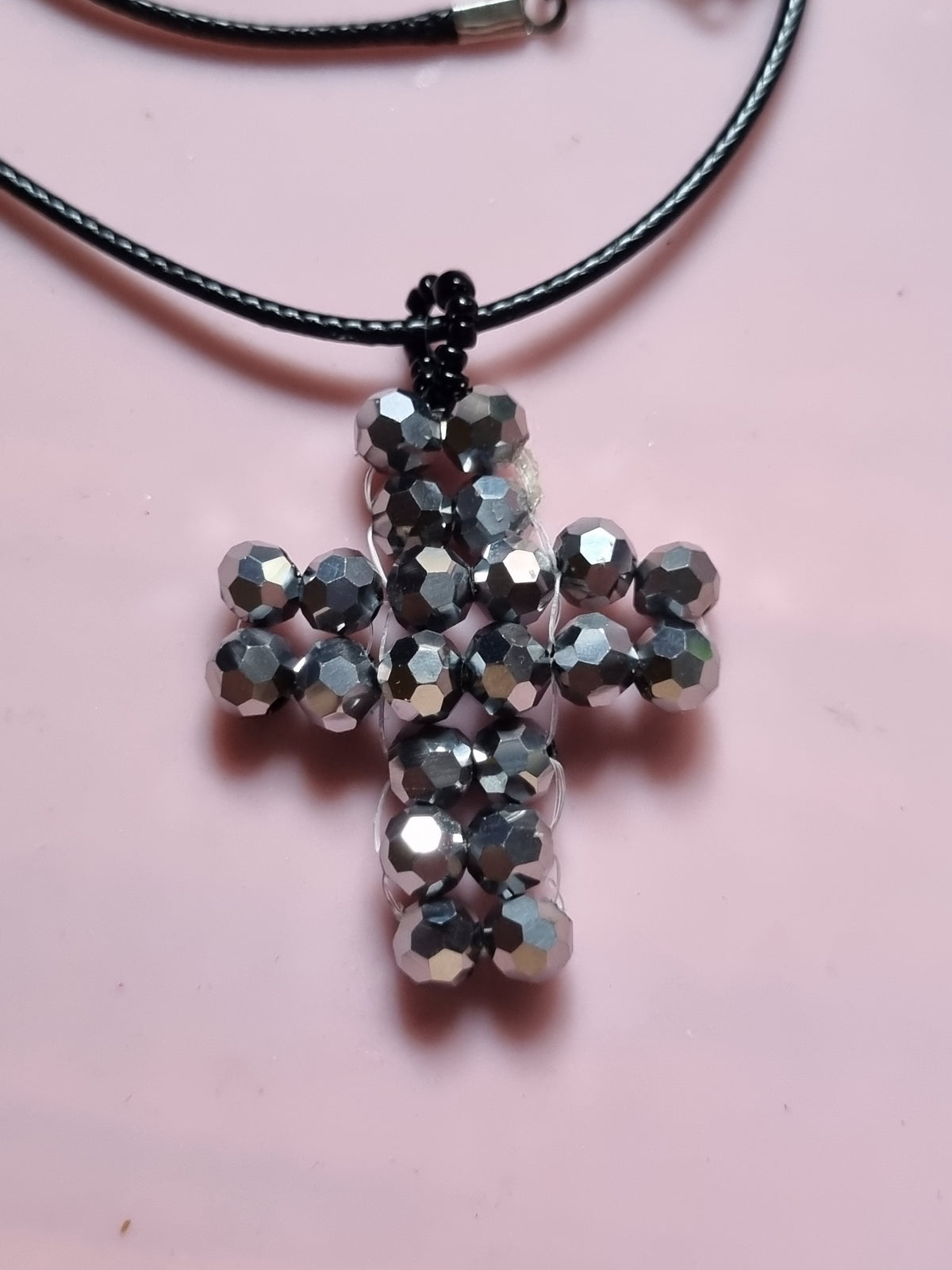 Metalic Silver Irridecent Cross Pendant