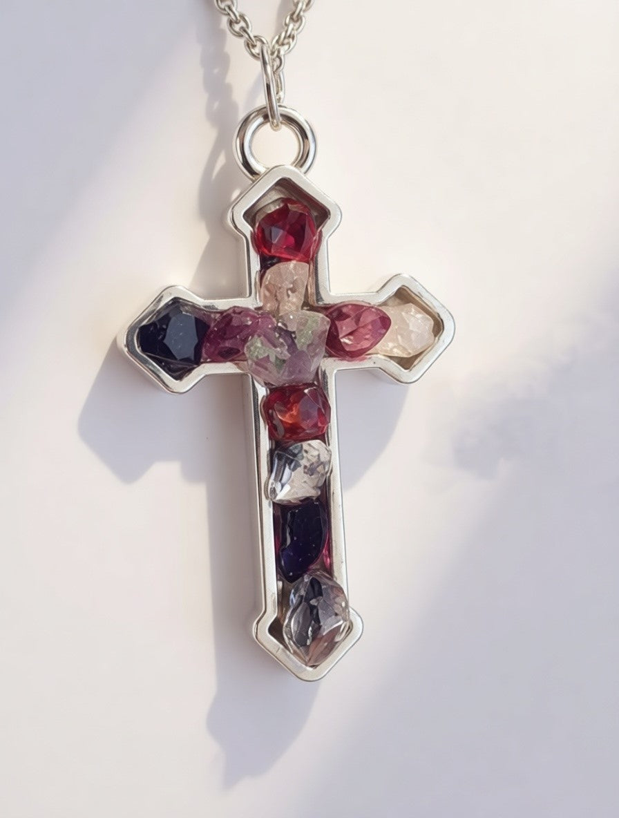 Mixed crystals Cross Pendant Necklace