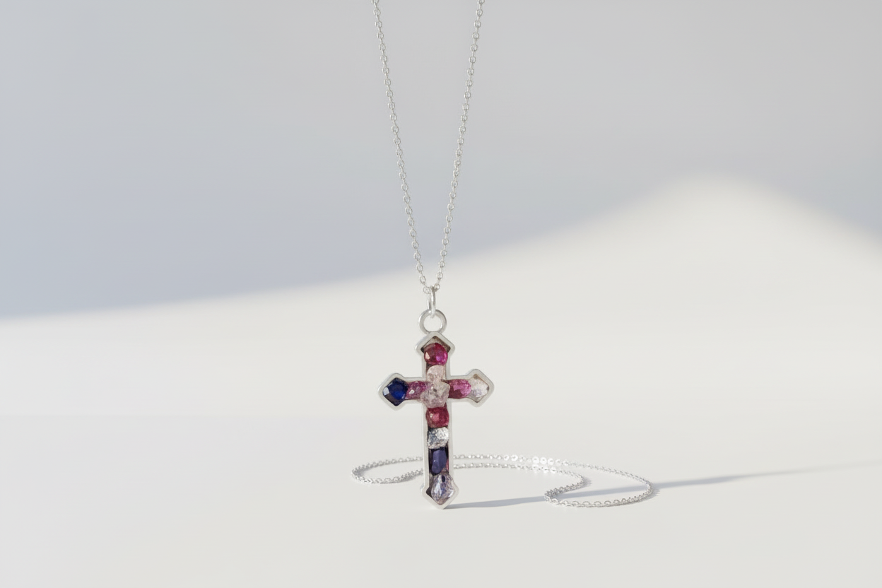 Mixed crystals Cross Pendant Necklace