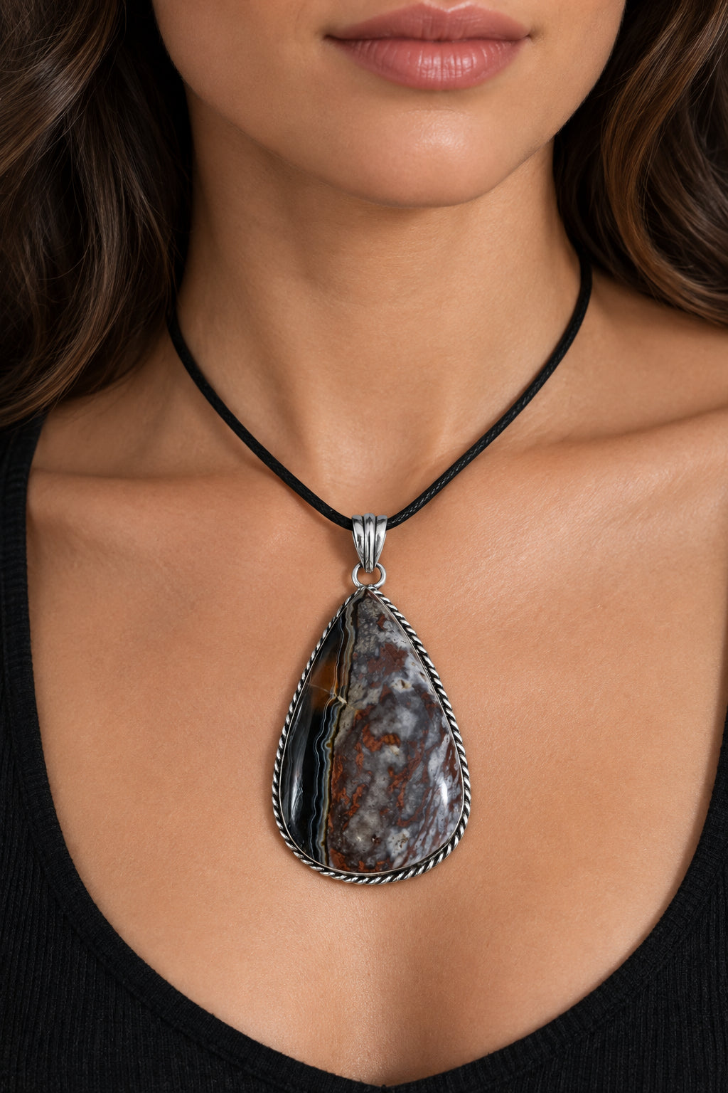 Orca Agate Crystal Pendant