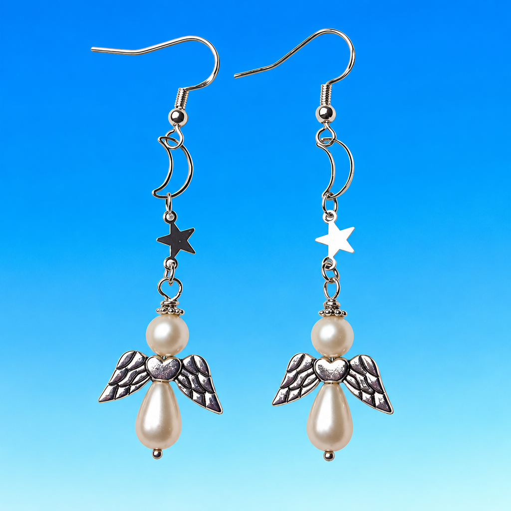 Pearl Beaded Angel Drop Earrings