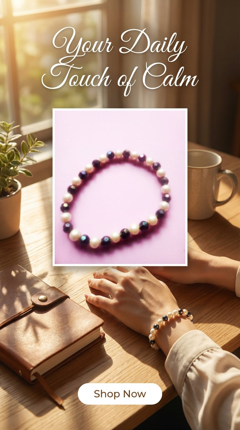 Purple iridescent and Pearl beads bracelet