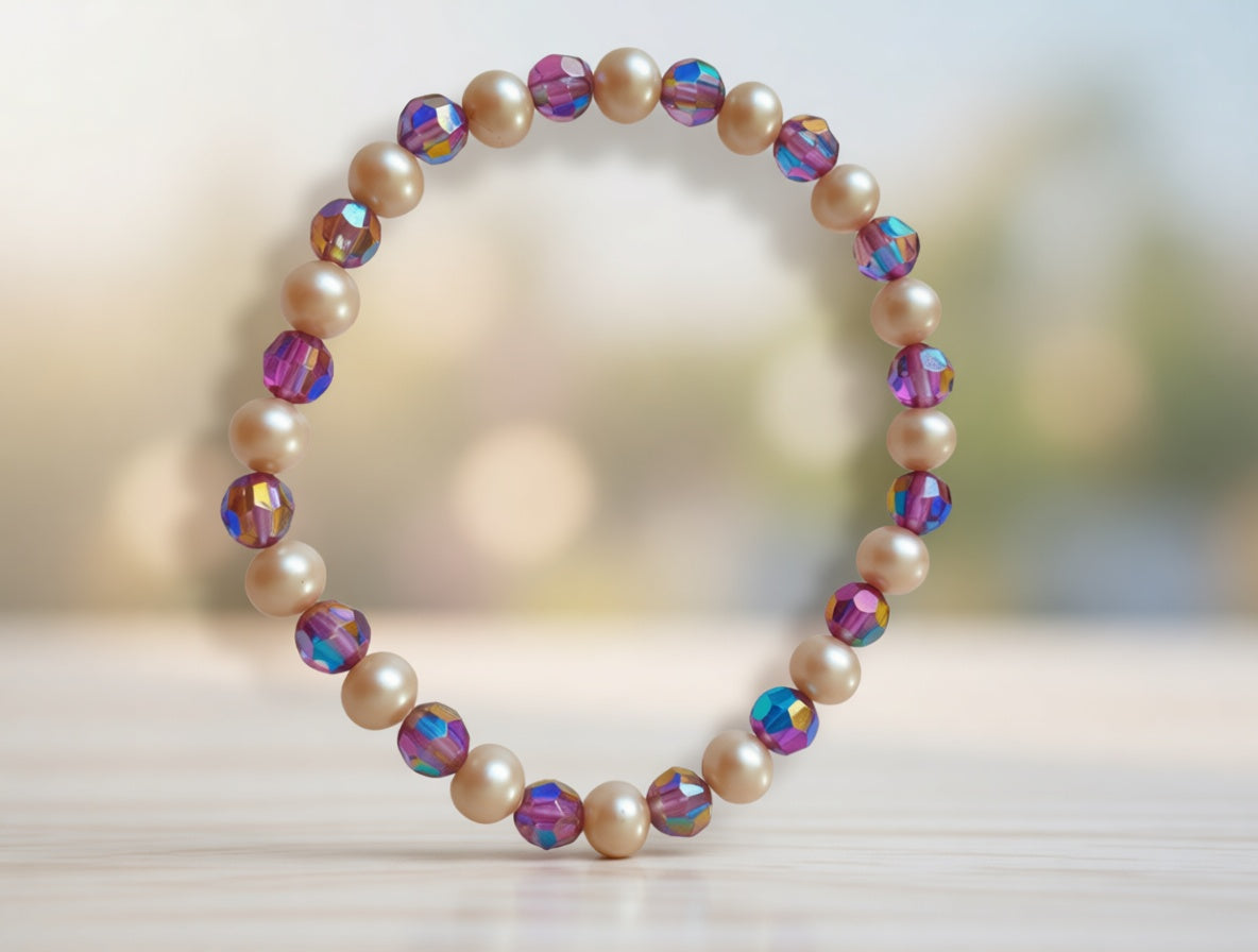 Pearl and metalic iridescent beads bracelets