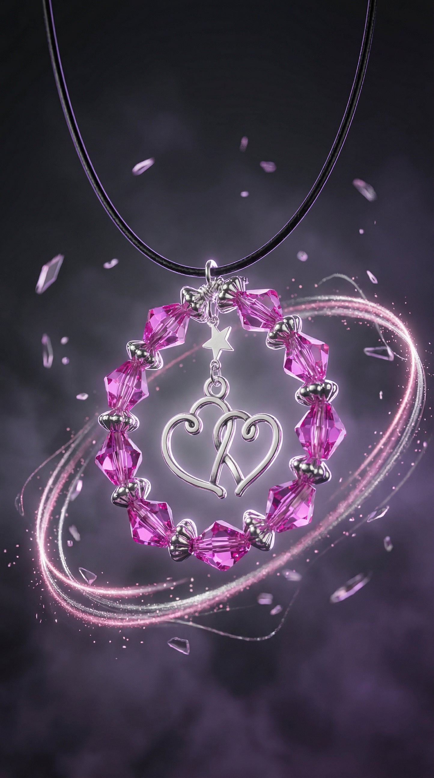 Pink and Silver Double Heart Pendant Necklace