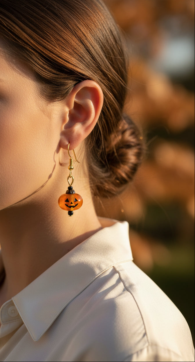 Pumpkin stud drop earrings, Halloween jewellery