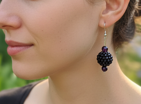 Elegant Black and Purple Beaded Dangle Drop Earrings