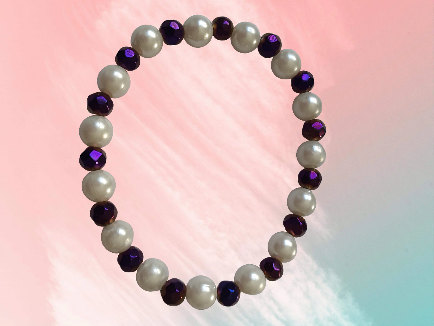 Purple iridescent and Pearl beads bracelet