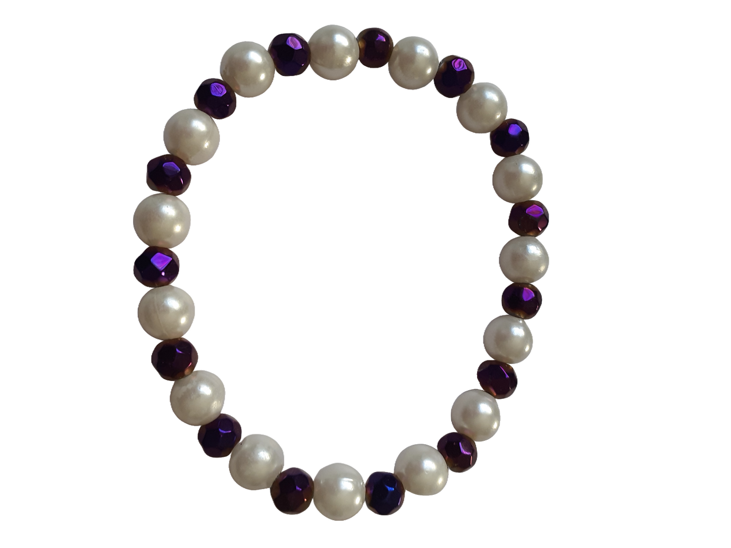 Purple iridescent and Pearl beads bracelet