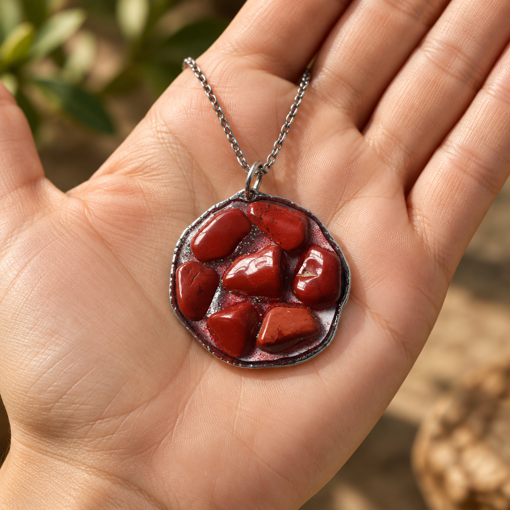 Eklogite and Red Jasper Crystal Pendant Necklace