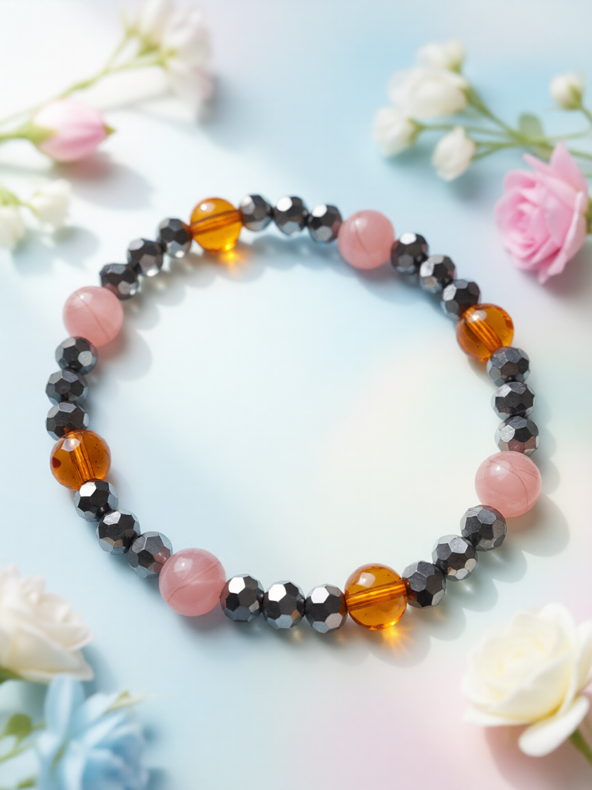 Rose Quartz and Amber Crystal Bracelets