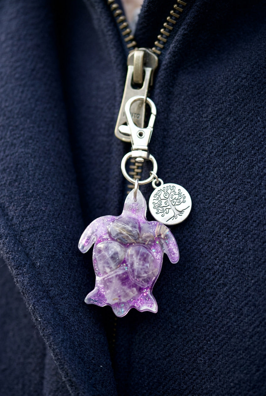 Amethyst Turtle Crystal Key ring charms