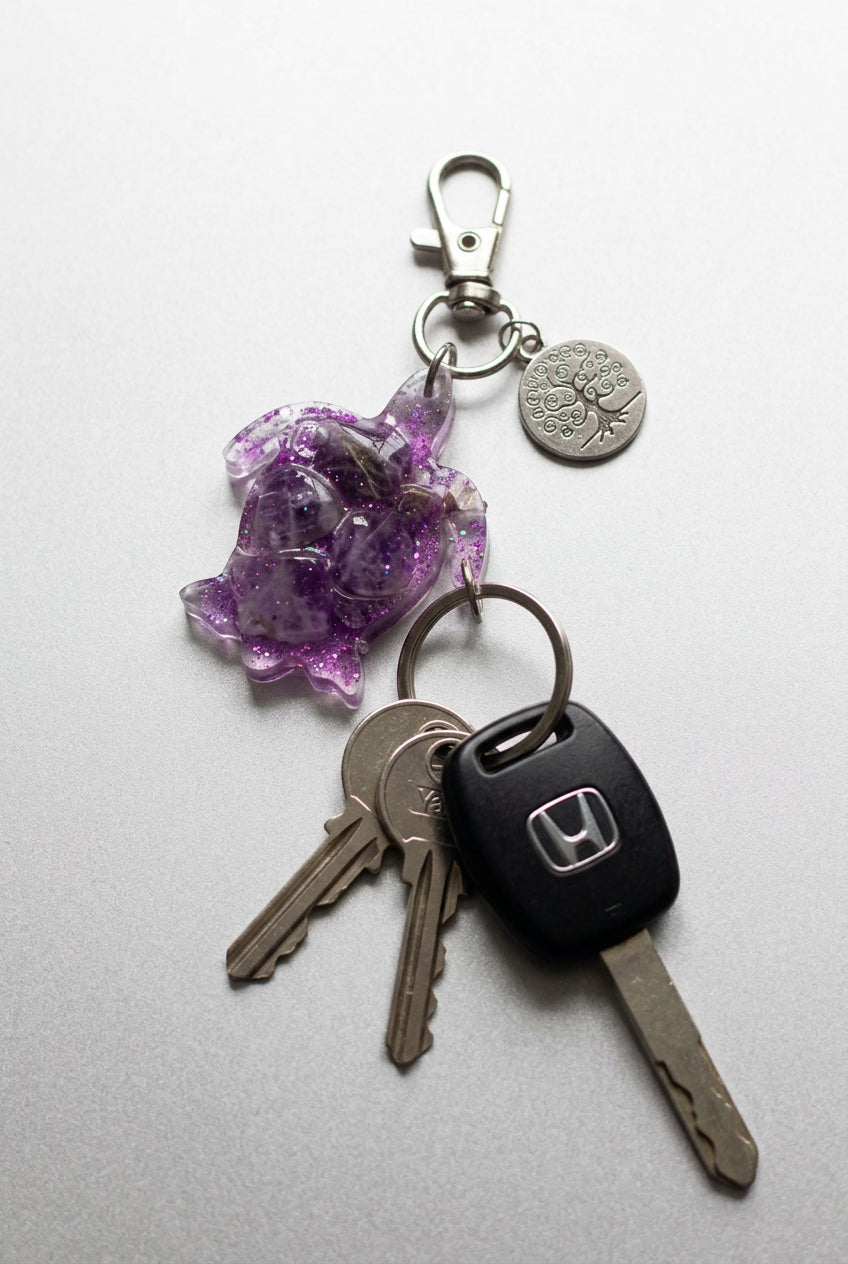 Amethyst Turtle Crystal Key ring charms
