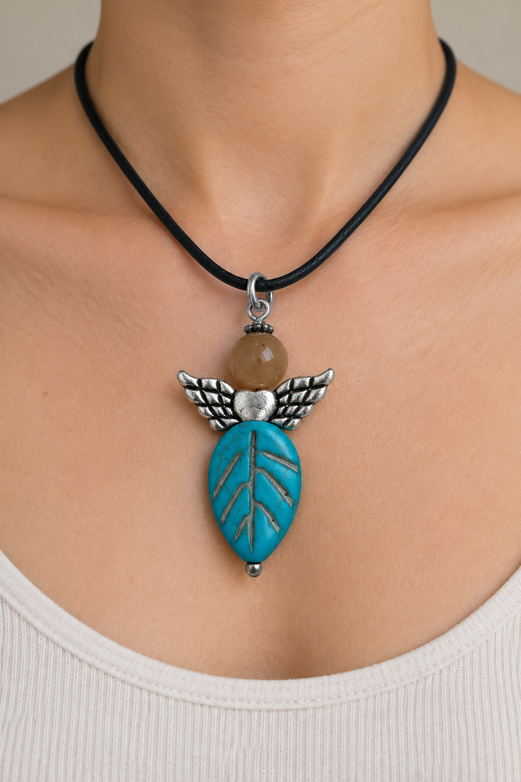 Tiger's Eye Angel Pendant Necklace