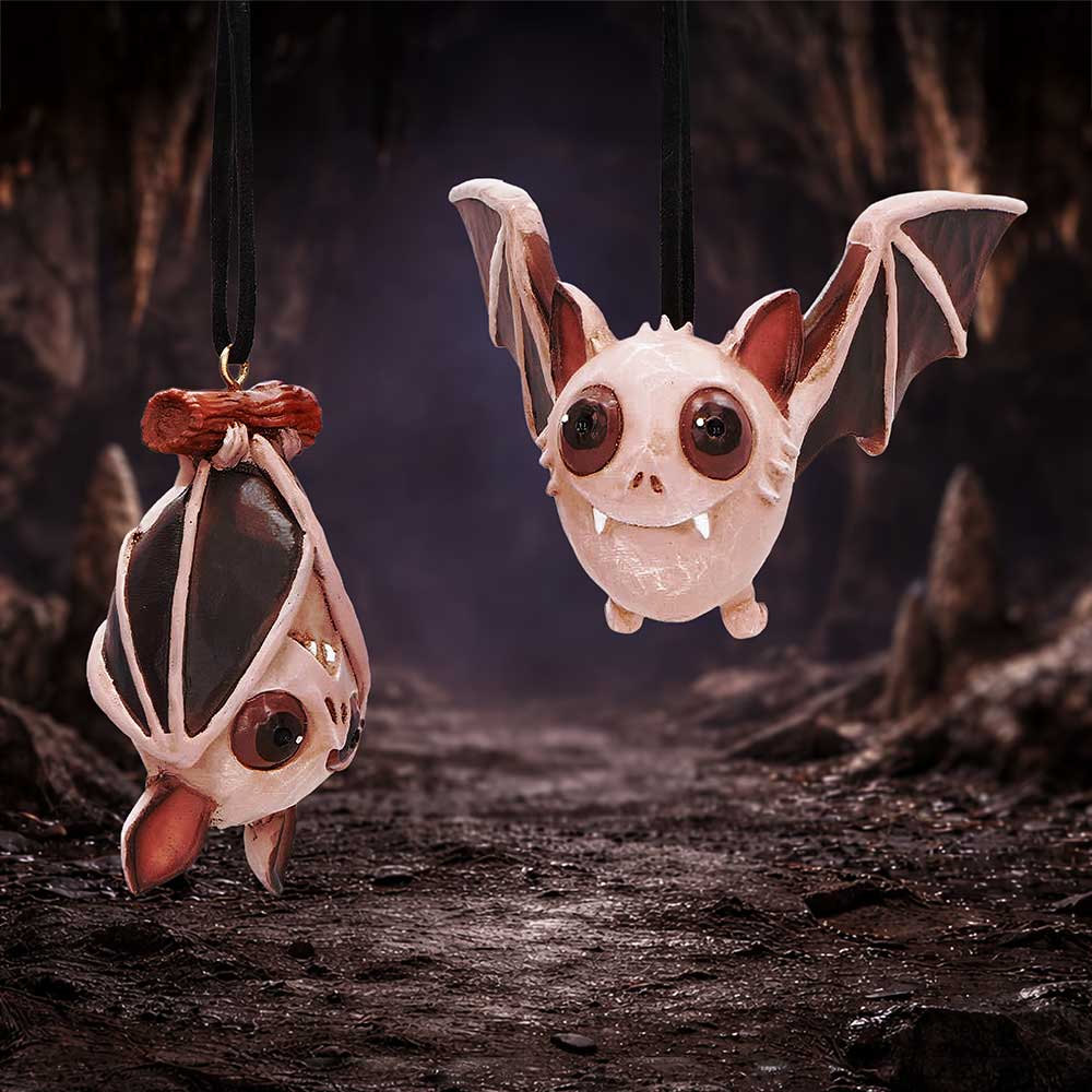 Hand-Painted Resin Bat Ornaments – (Set of 2)