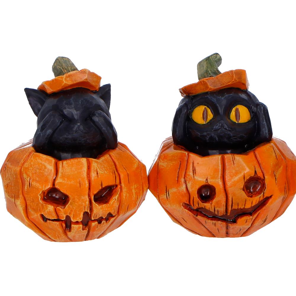 Three Wise Halloween Pumpkin Patch Cats – Spooky Halloween Decor