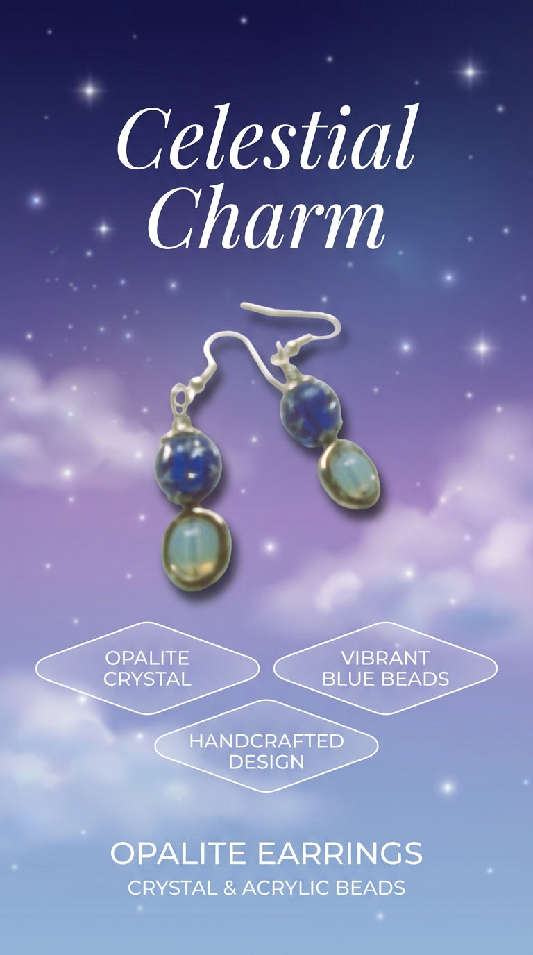 Opalite with blue beaded dangle earrings