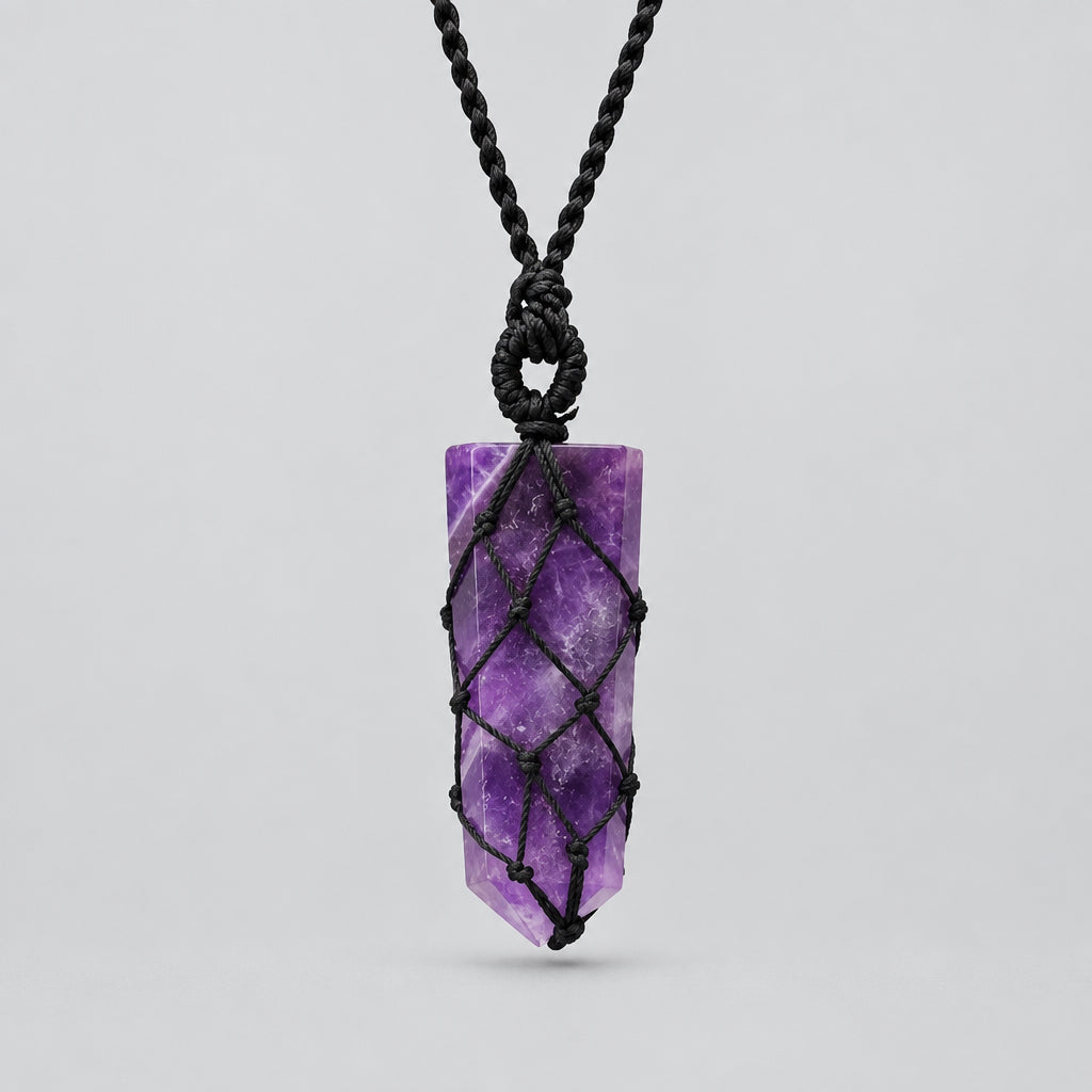 Laced Gemstone Flat Point Pendant - Amethyst