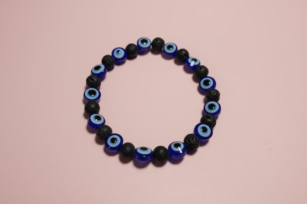 Evil Eye, Lava Rock Crystals Bracelets