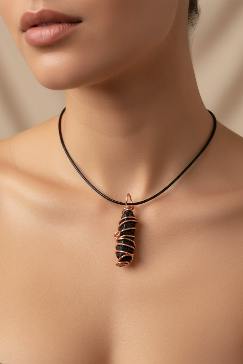 Lava Rock Pointed Crystal Pendant Necklace