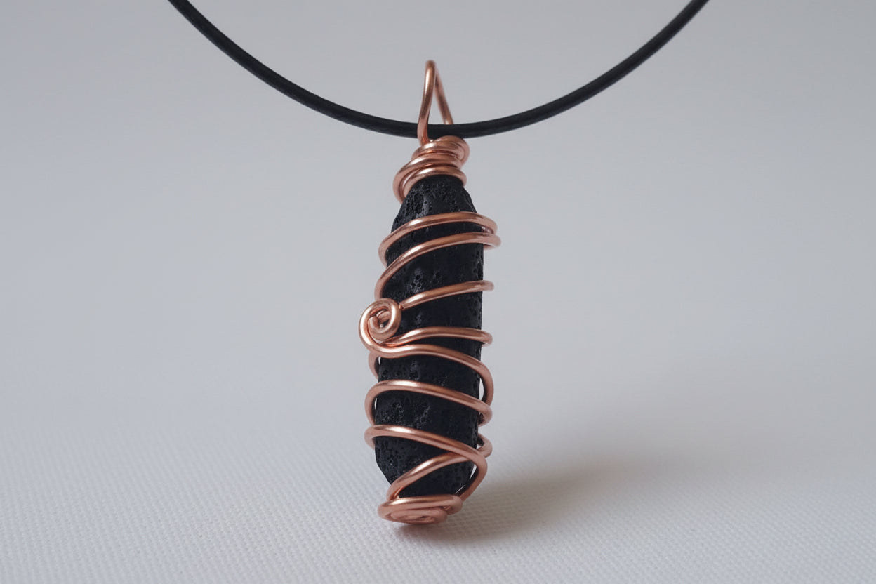 Lava Rock Pointed Crystal Pendant Necklace