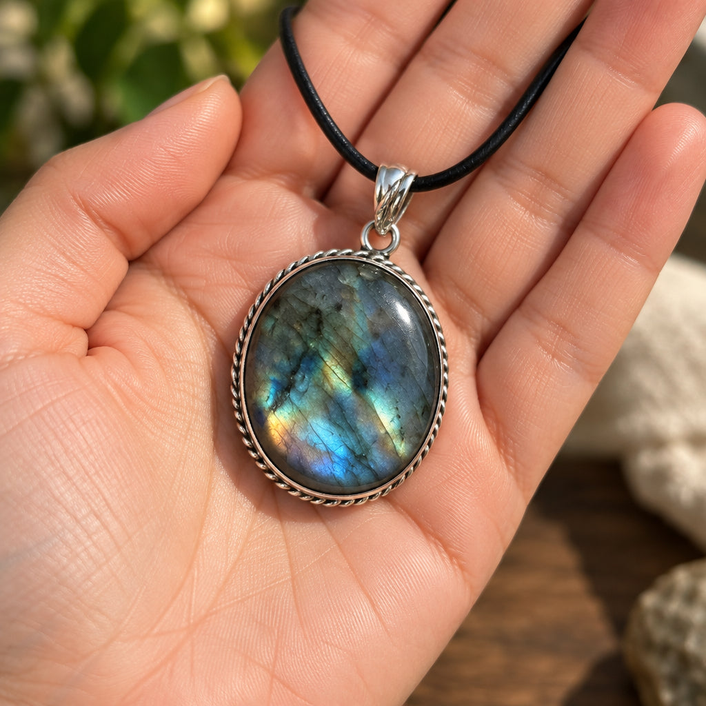 Labradorite Crystal oval Pendant necklace