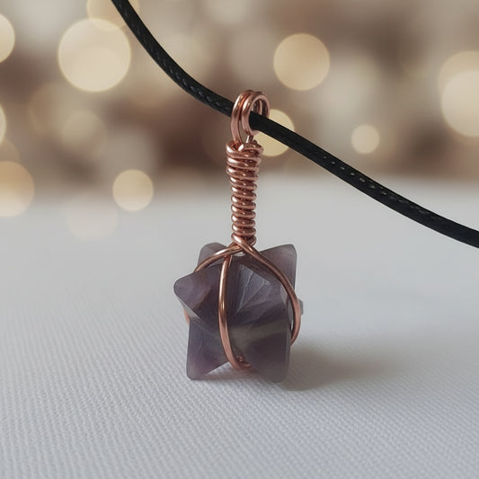 Amethyst Merkaba  Star Crystal Pendant Necklace