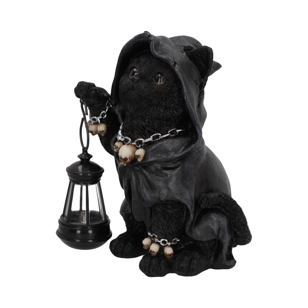 Hand-Painted Halloween Cat Statue – Lantern Holder, Quirky, Grim Reaper, Cat Figurine, adorable feline friend