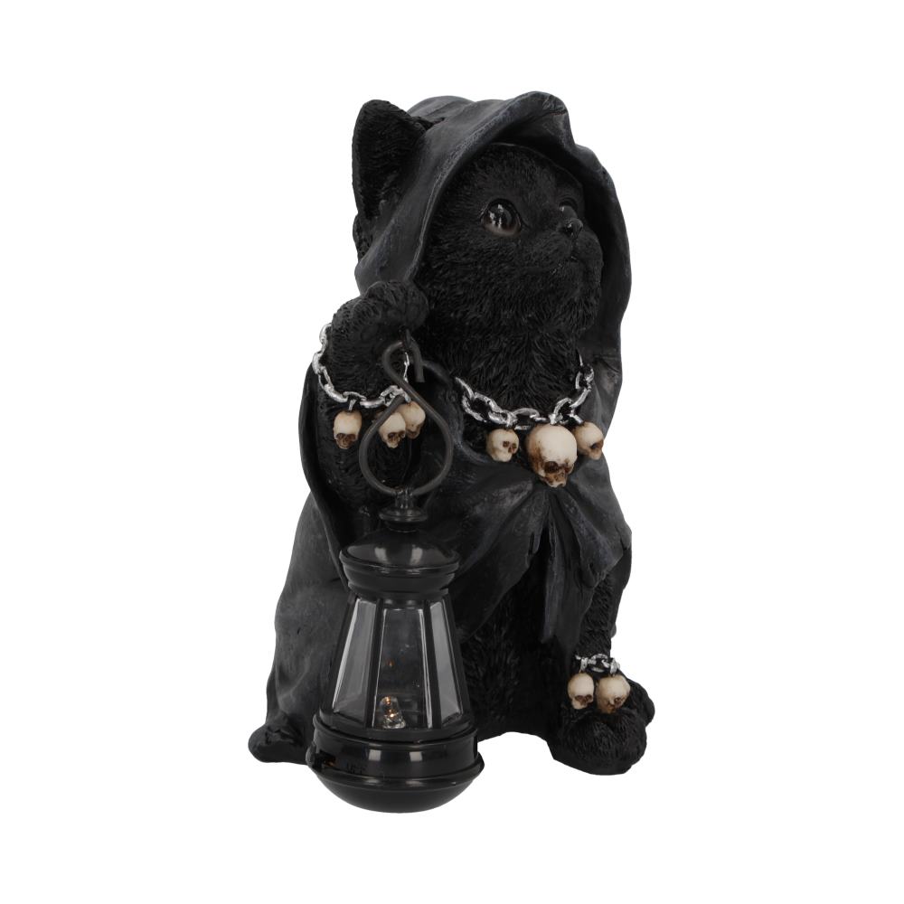 Hand-Painted Halloween Cat Statue – Lantern Holder, Quirky, Grim Reaper, Cat Figurine, adorable feline friend