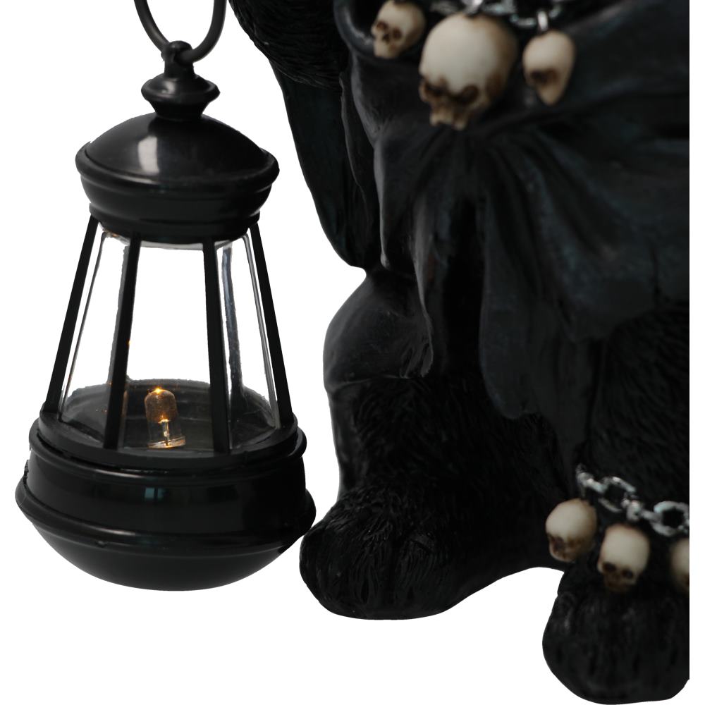 Hand-Painted Halloween Cat Statue – Lantern Holder, Quirky, Grim Reaper, Cat Figurine, adorable feline friend